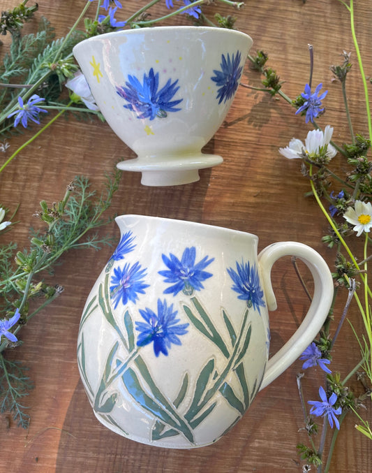 Coffee Carafe & Pourover Set - Cornflowers
