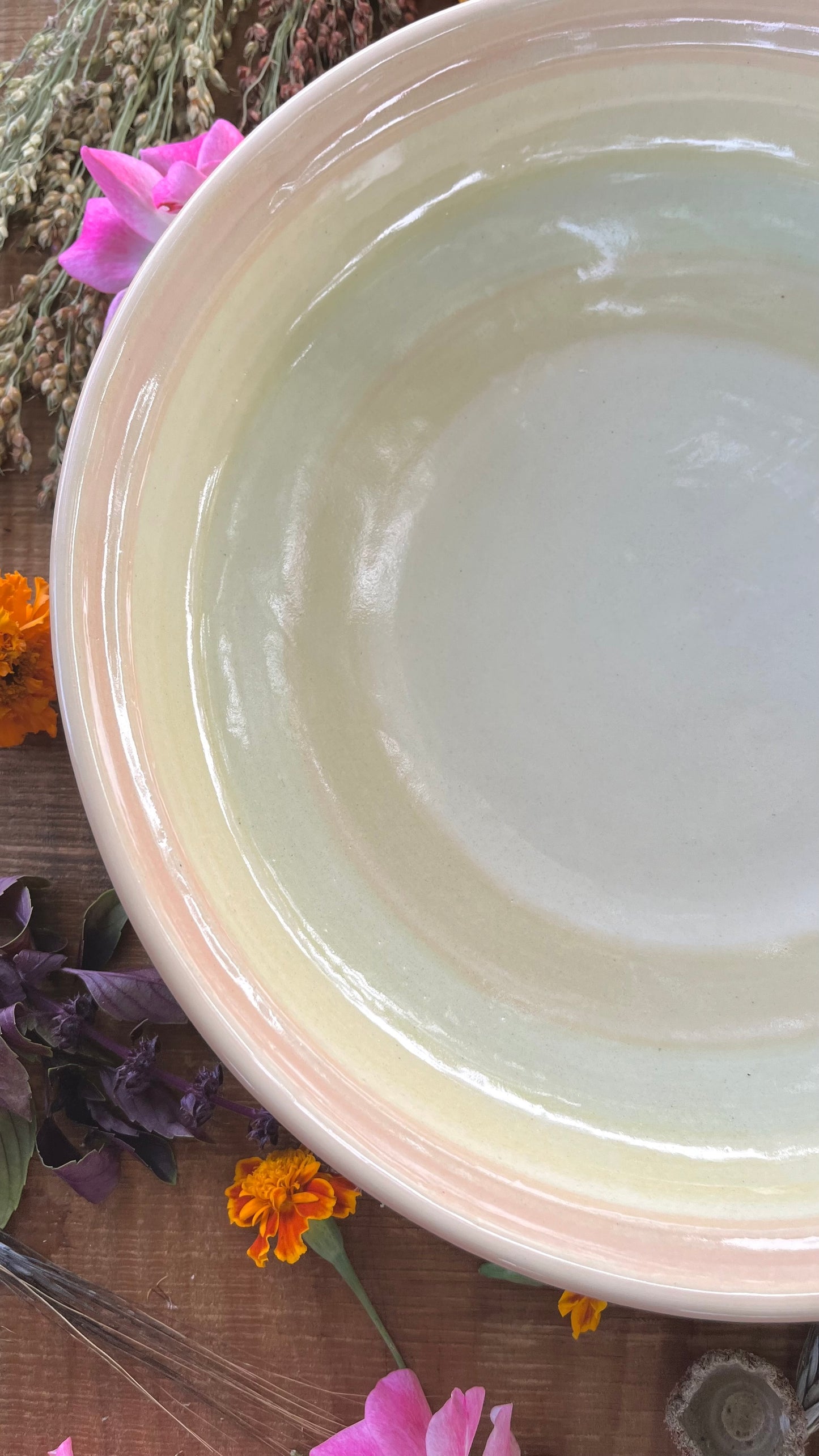 Pale Rainbow Basket Bowl - Serving Bowl - Handmade Ceramic Bowl 12"