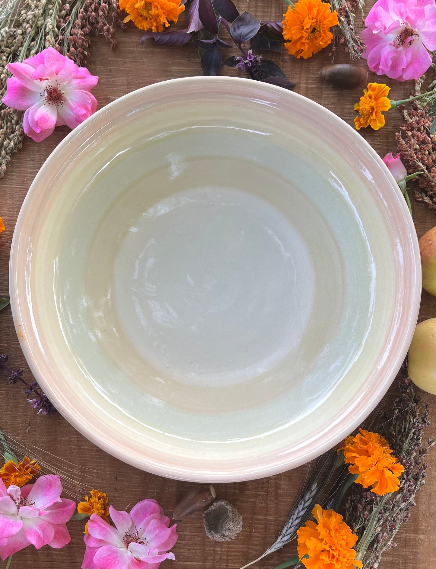 Pale Rainbow Basket Bowl - Serving Bowl - Handmade Ceramic Bowl 12"