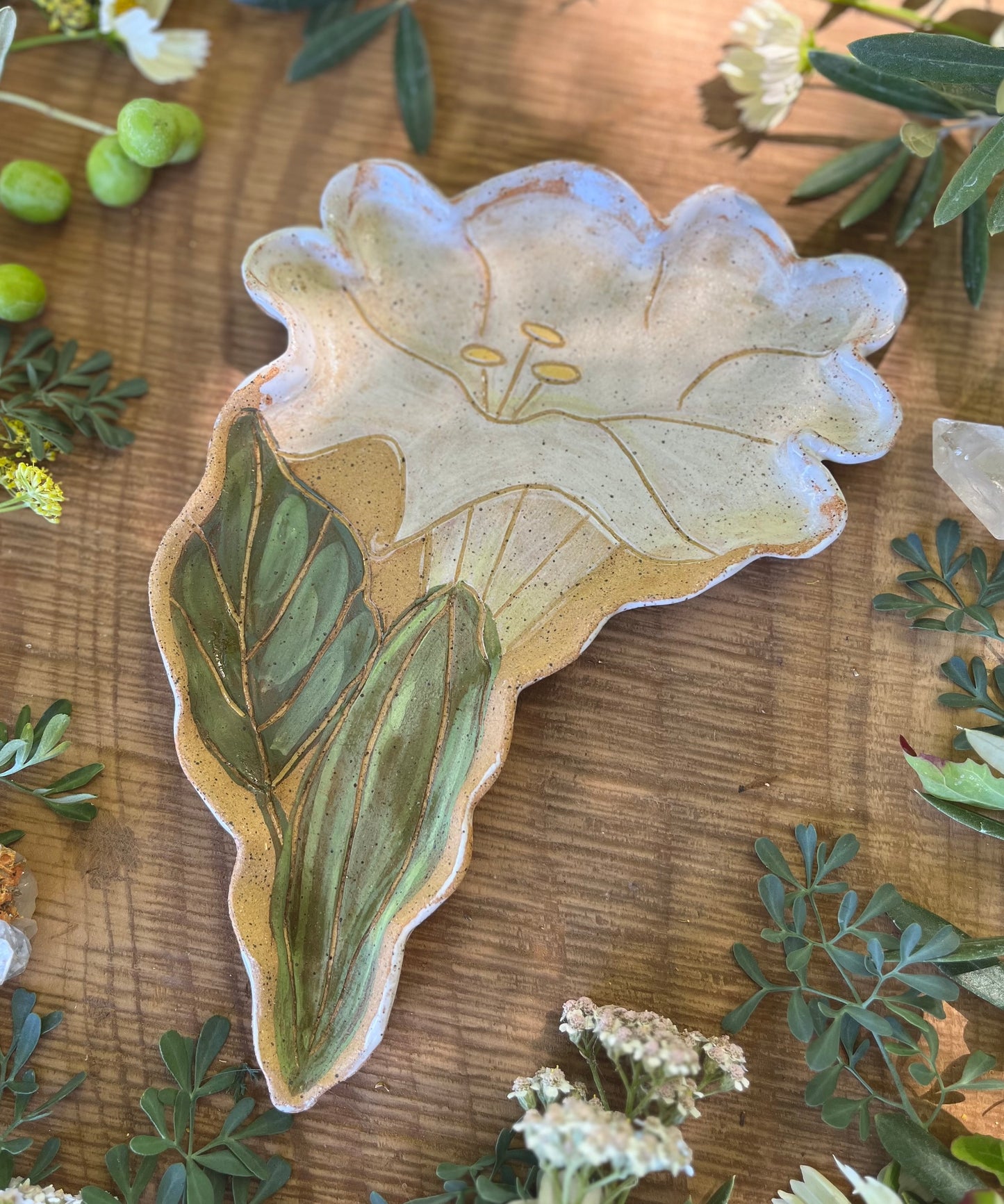 Datura Flower Tray - Ceramic Tray 9.5"