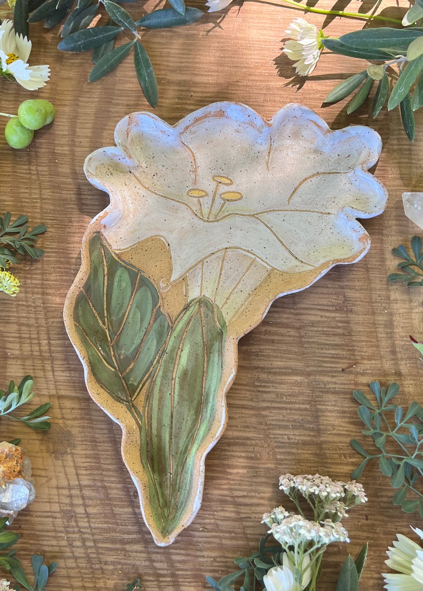Datura Flower Tray - Ceramic Tray 9.5"