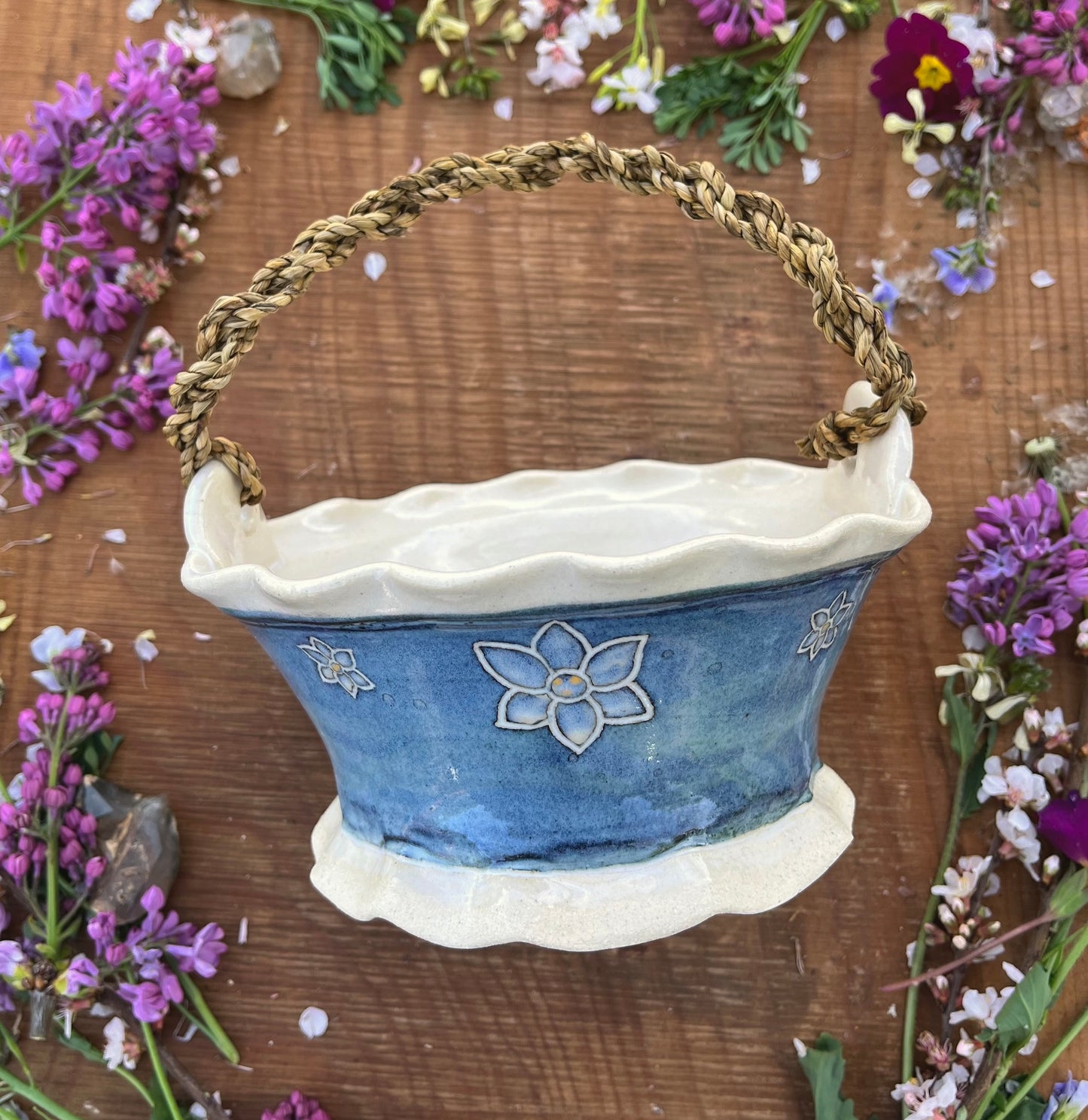 Narcissus Basket with Cordage Handle