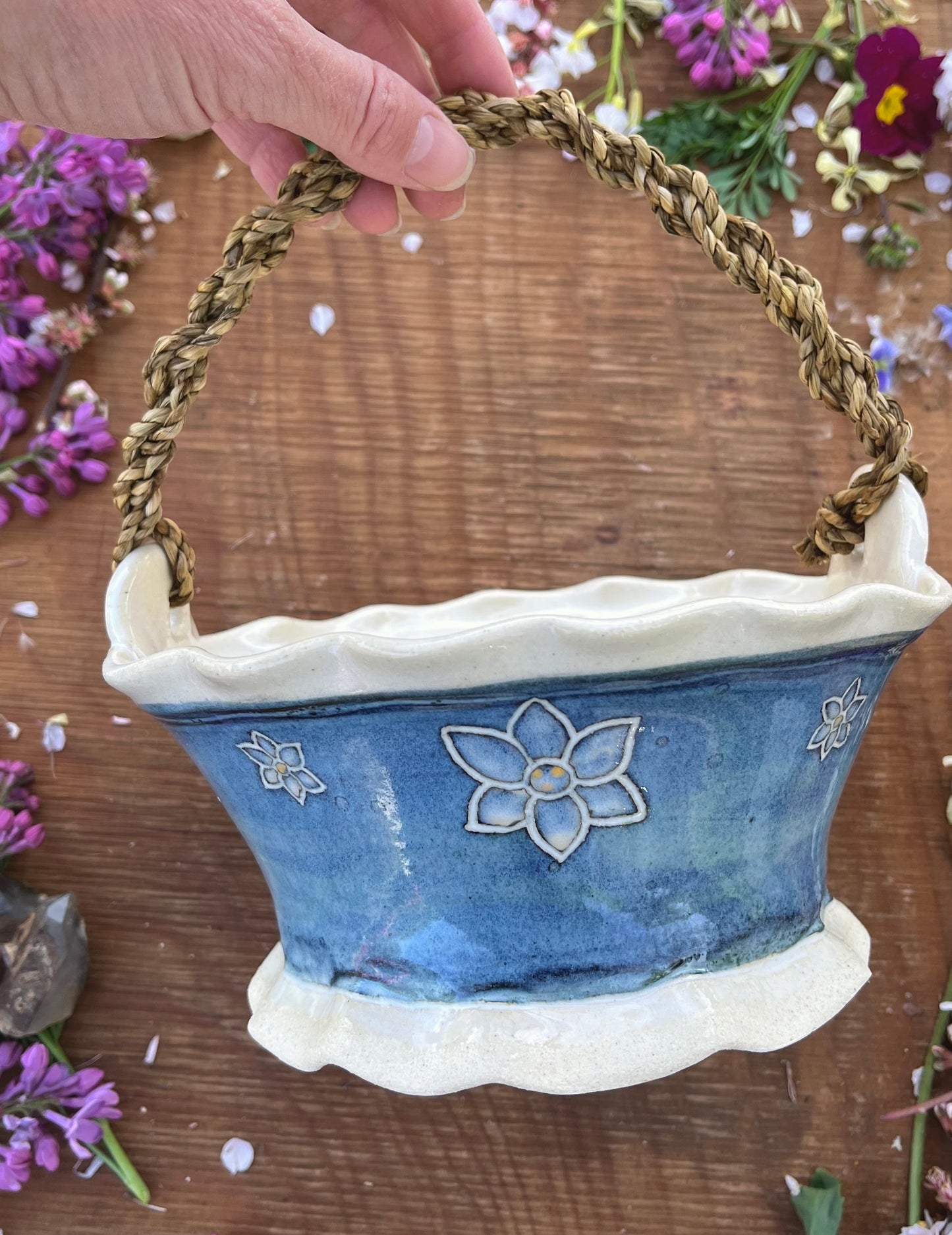 Narcissus Basket with Cordage Handle