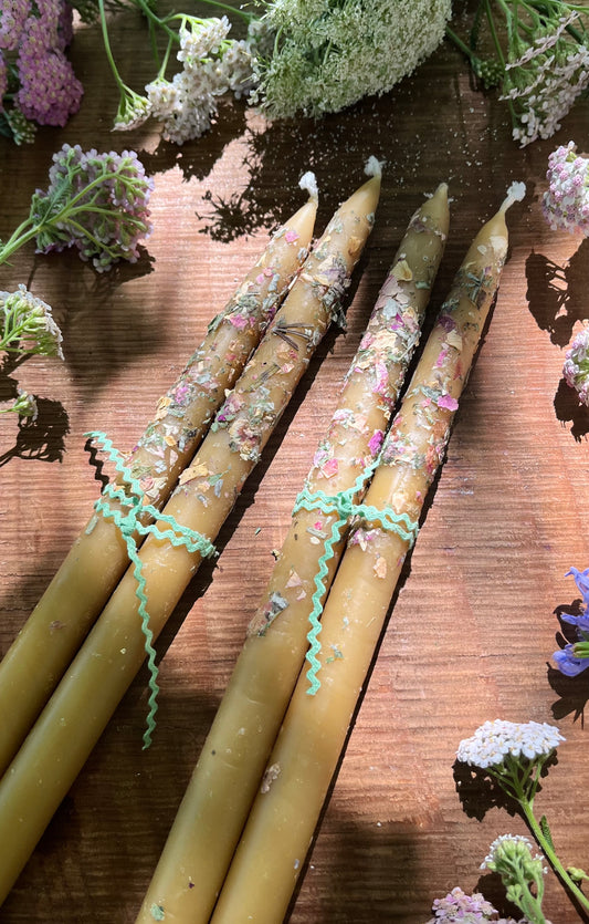 2 Taper Candles - Herbal Beeswax Candles 3/4" x 11.5"