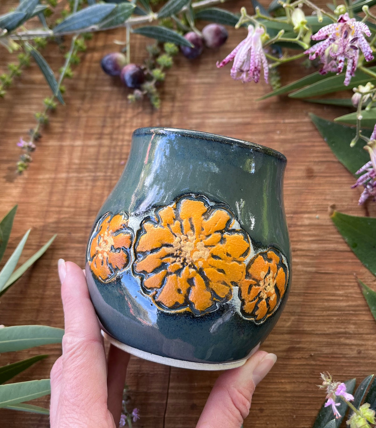 Marigold Tumbler - Handmade Ceramic Tumbler - Ceramic Cup  - Atmospheric Black
