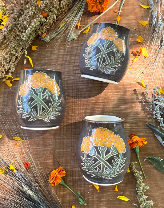 Marigold Protection Tumbler - Handmade Ceramic Tumbler - Ceramic Cup