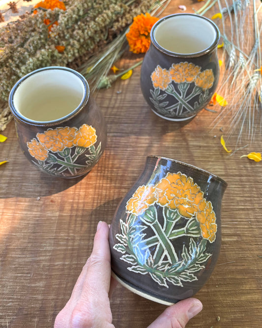 Marigold Protection Tumbler - Handmade Ceramic Tumbler - Ceramic Cup