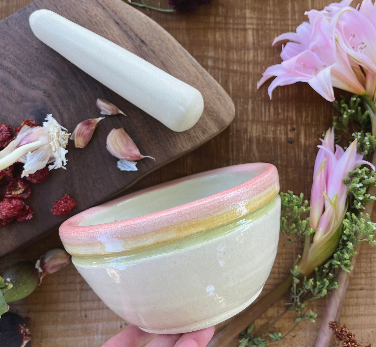 Mortar and Pestle - Pastel Rainbow - Handmade Ceramic