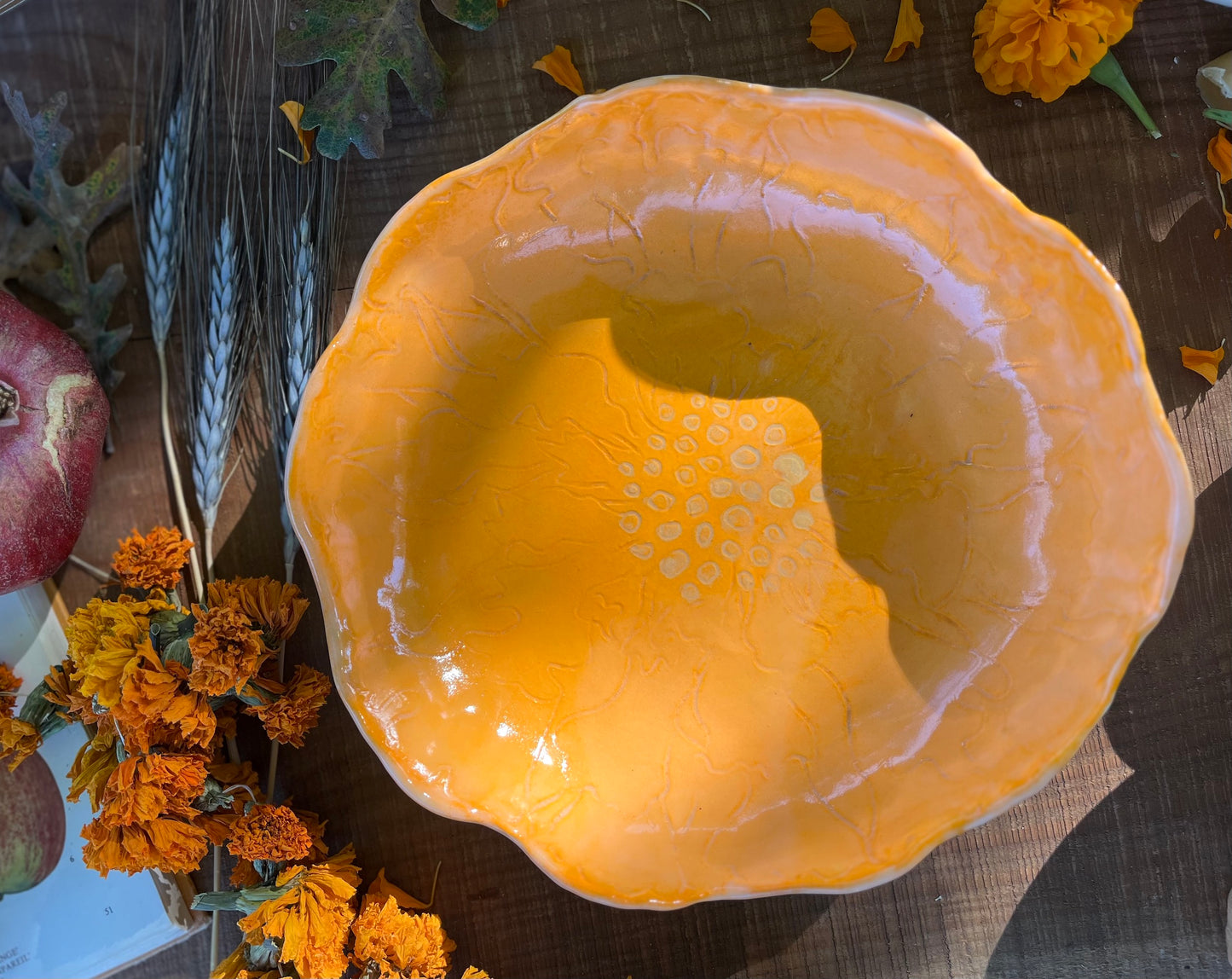 Orange Marigold Bowl - Ceramic Fruit Bowl
