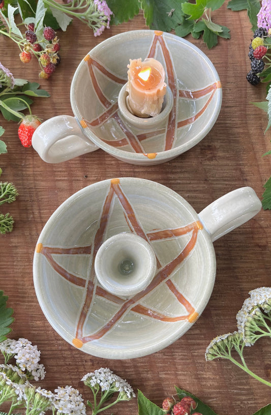 Pentacle Magic Ceramic Taper Candle Holder