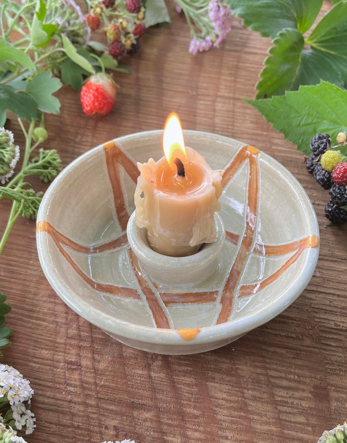 Pentacle Magic Ceramic Taper Candle Holder