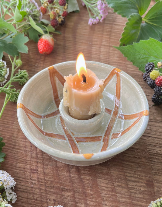Pentacle Magic Ceramic Taper Candle Holder