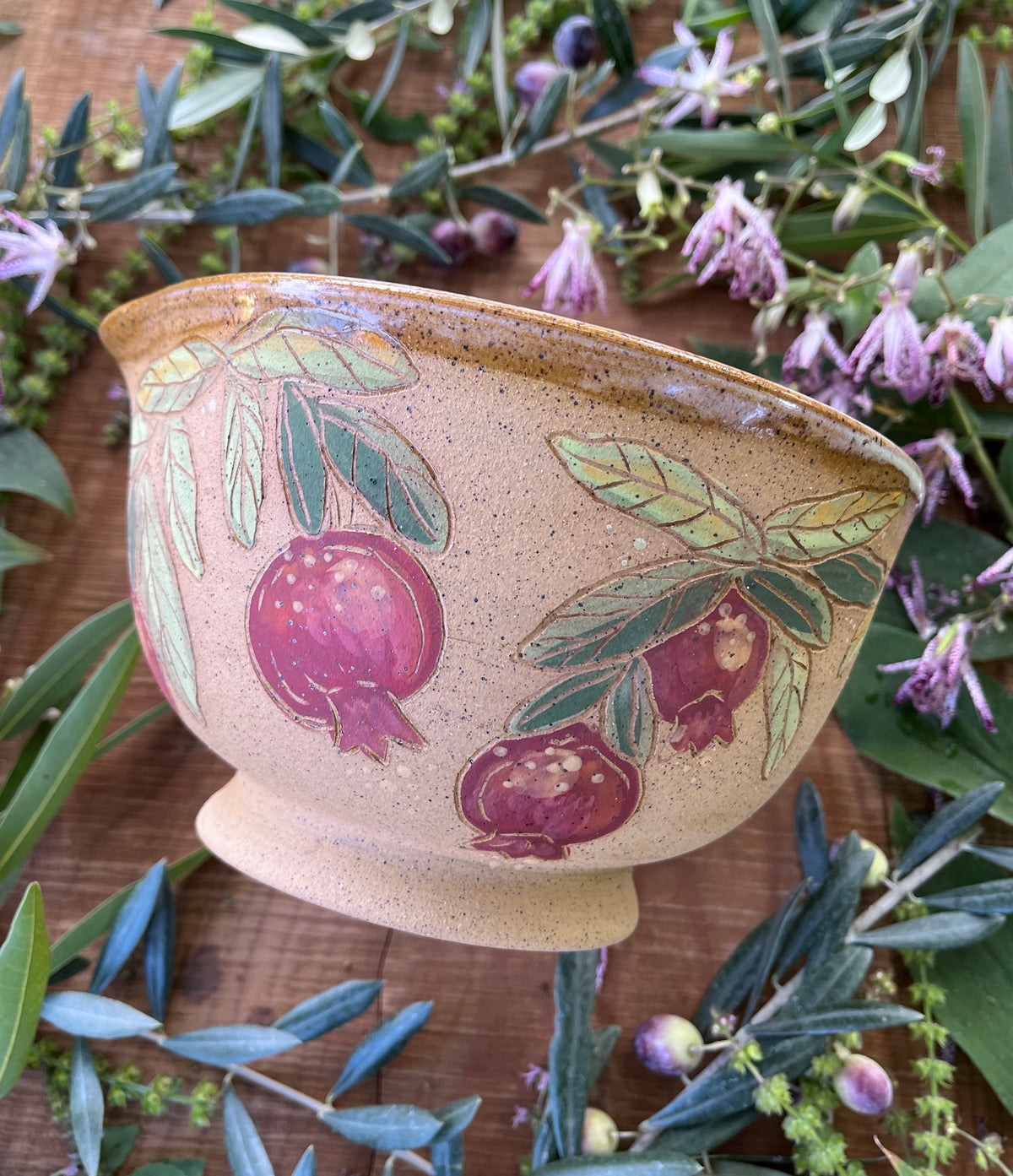 Pomegranate Pouring Bowl - Handmade Ceramic Bowl  - 8"