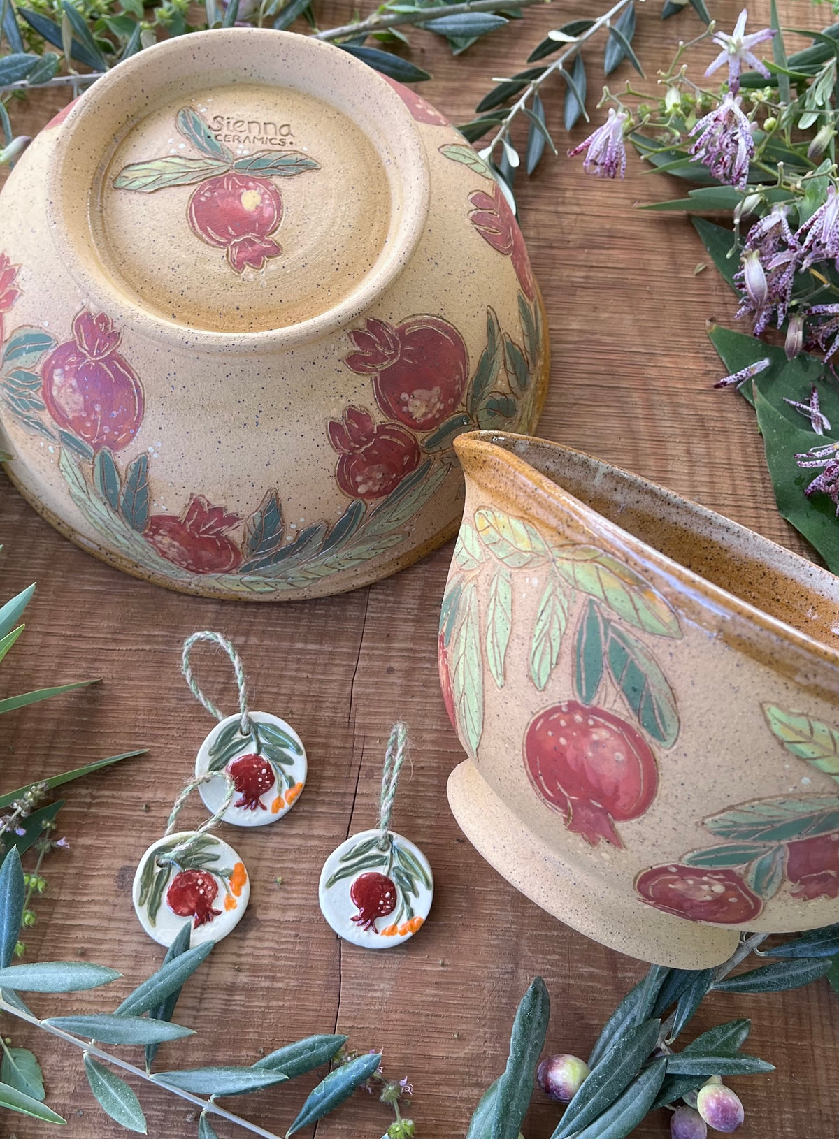 Pomegranate Mixing Bowl - Handmade Ceramic Bowl  - 10.5"