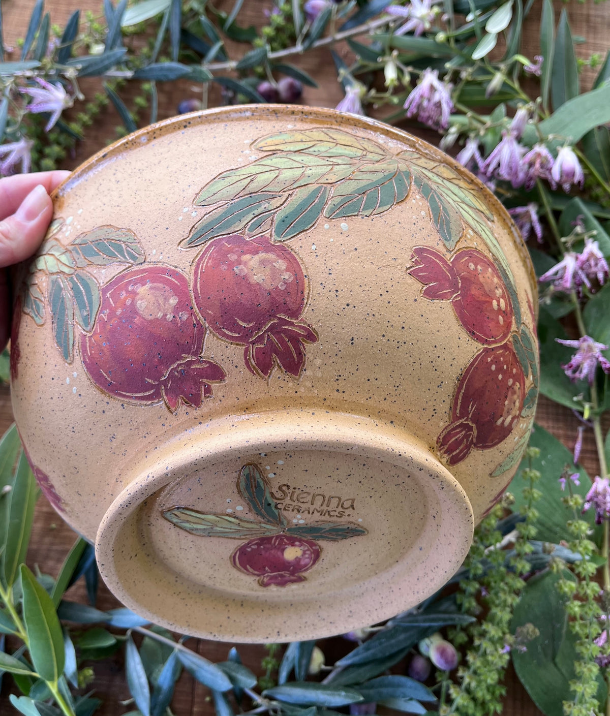 Pomegranate Mixing Bowl - Handmade Ceramic Bowl  - 10.5"