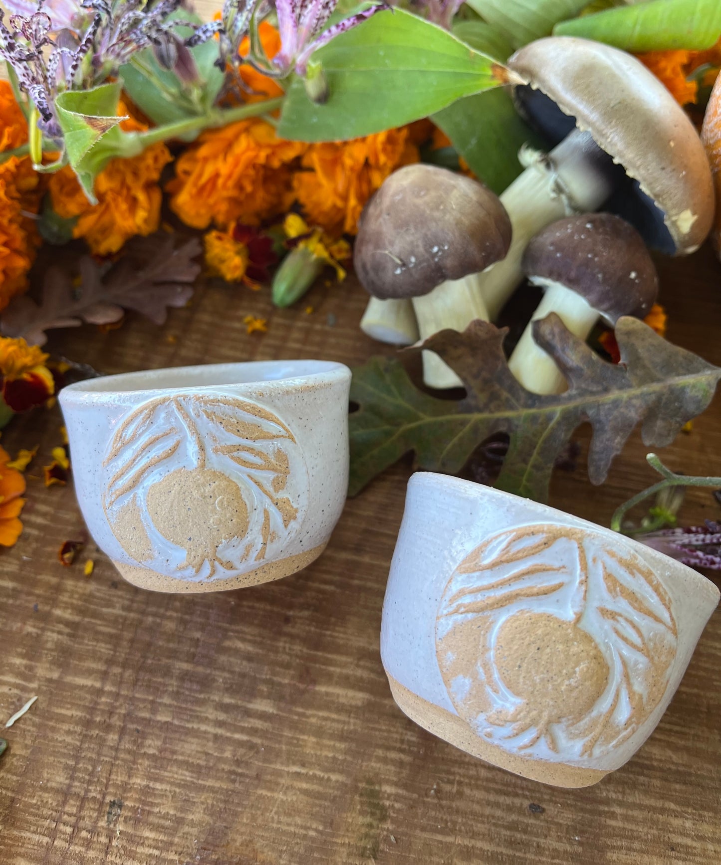 Pomegranate Teacup Set - 2 Small Ceramic Cups