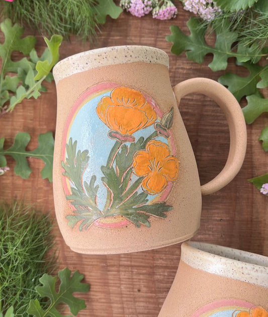 California Poppy Stein - Large Handmade Ceramic Coffee Mug - 24 oz.