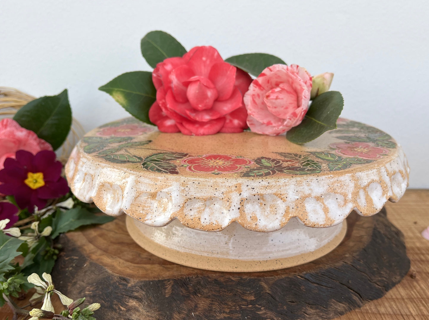 Roses Cake Stand - Ceramic Cake Platter