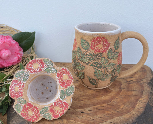 Mug & Tea Strainer Set - Rose Trellis