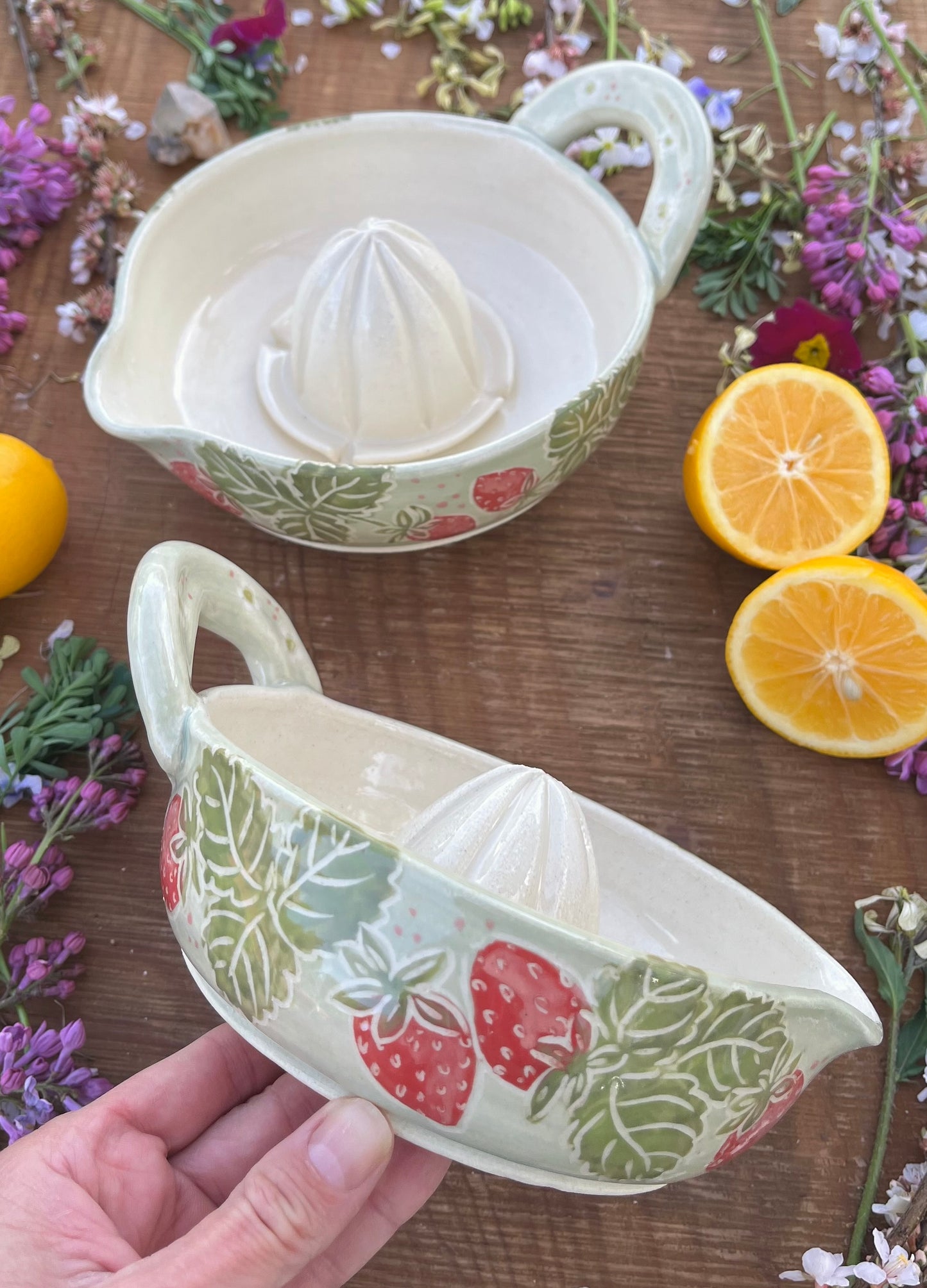 Ceramic Citrus Juicer - Handmade Ceramic Juicer Strawberry