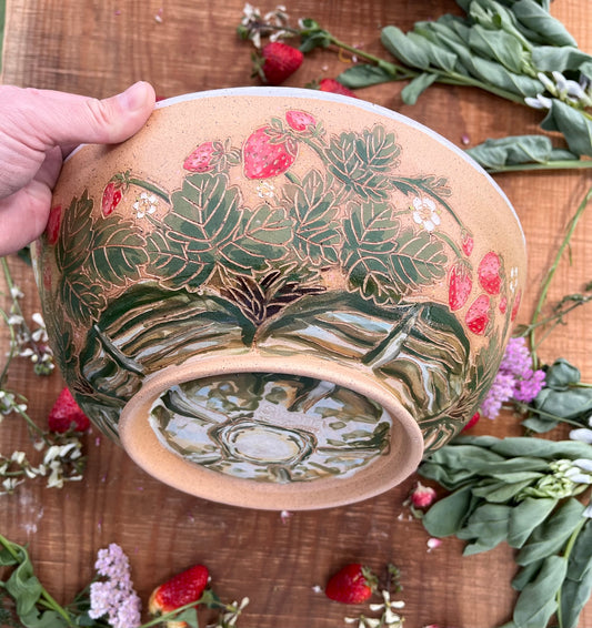 Strawberry Serving Bowl - Handmade Ceramic Bowl 11"