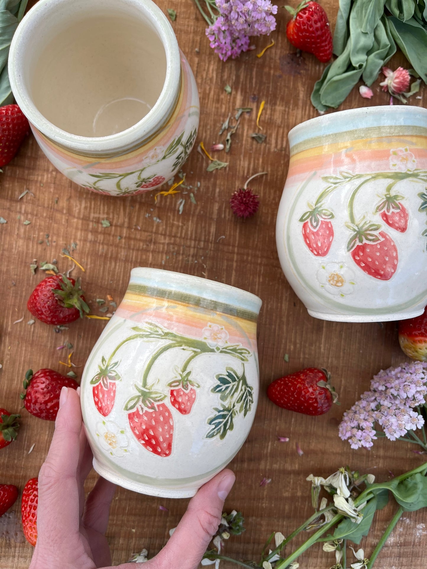 Strawberry Rainbow Tumbler - Handmade Ceramic Tumbler - Ceramic Cup