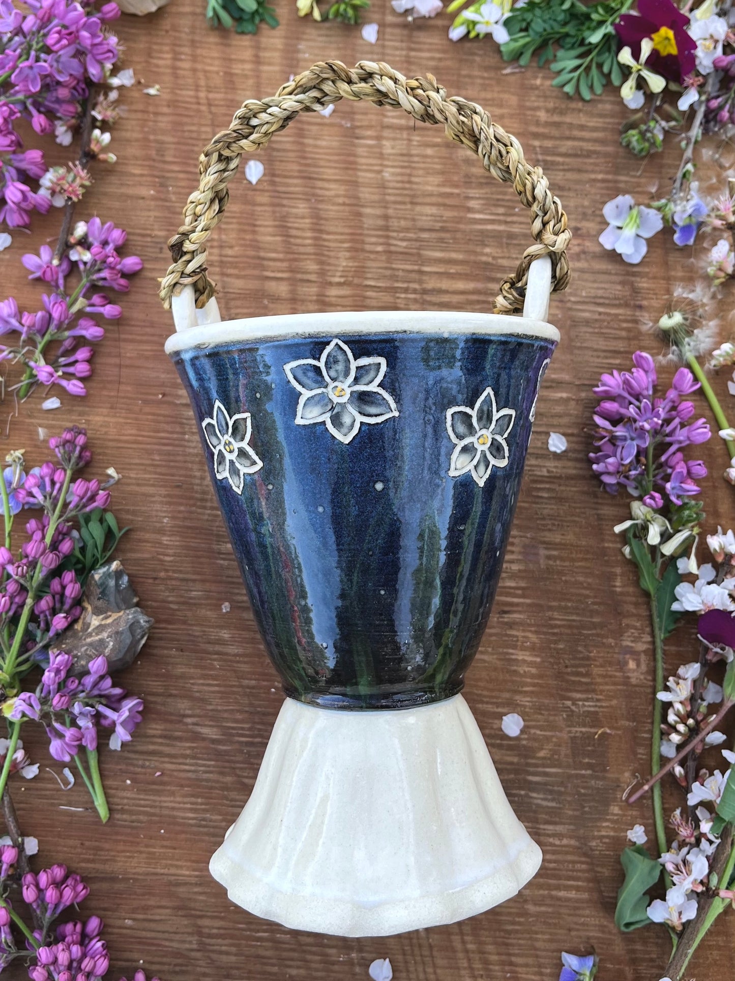 Tall Narcissus Basket with Cordage Handle