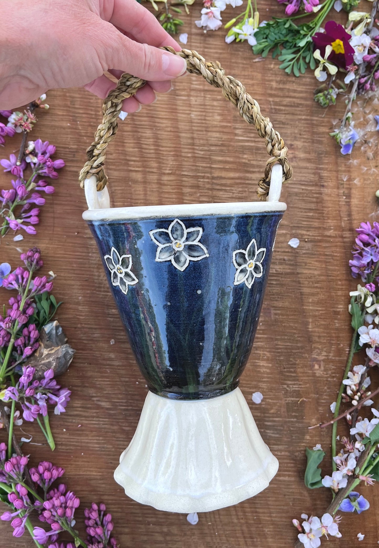 Tall Narcissus Basket with Cordage Handle