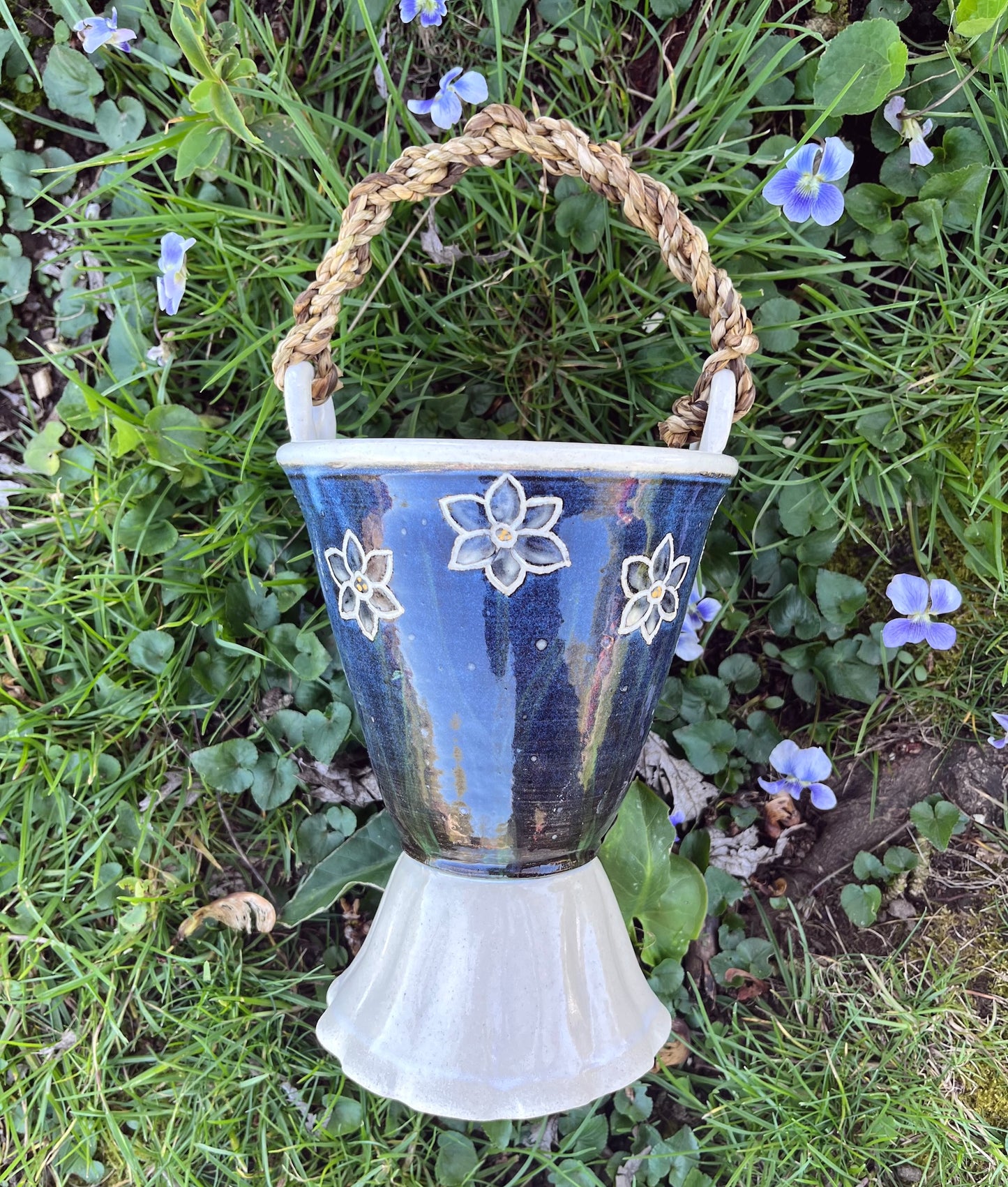 Tall Narcissus Basket with Cordage Handle