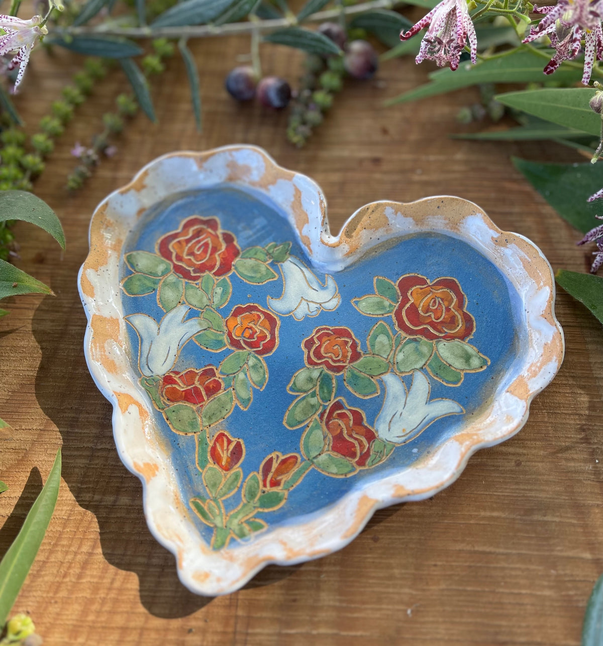 Heart Tarot Tray - Ceramic Tray 7.5" Blue