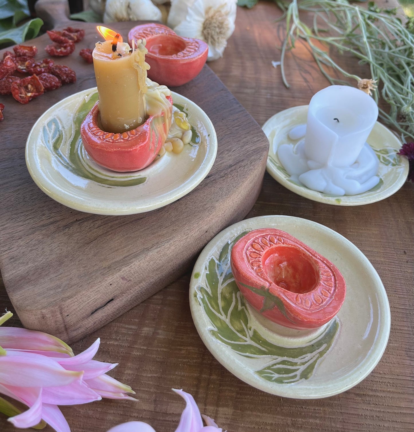 2 Sets Ceramic Candle Holders - Tomato