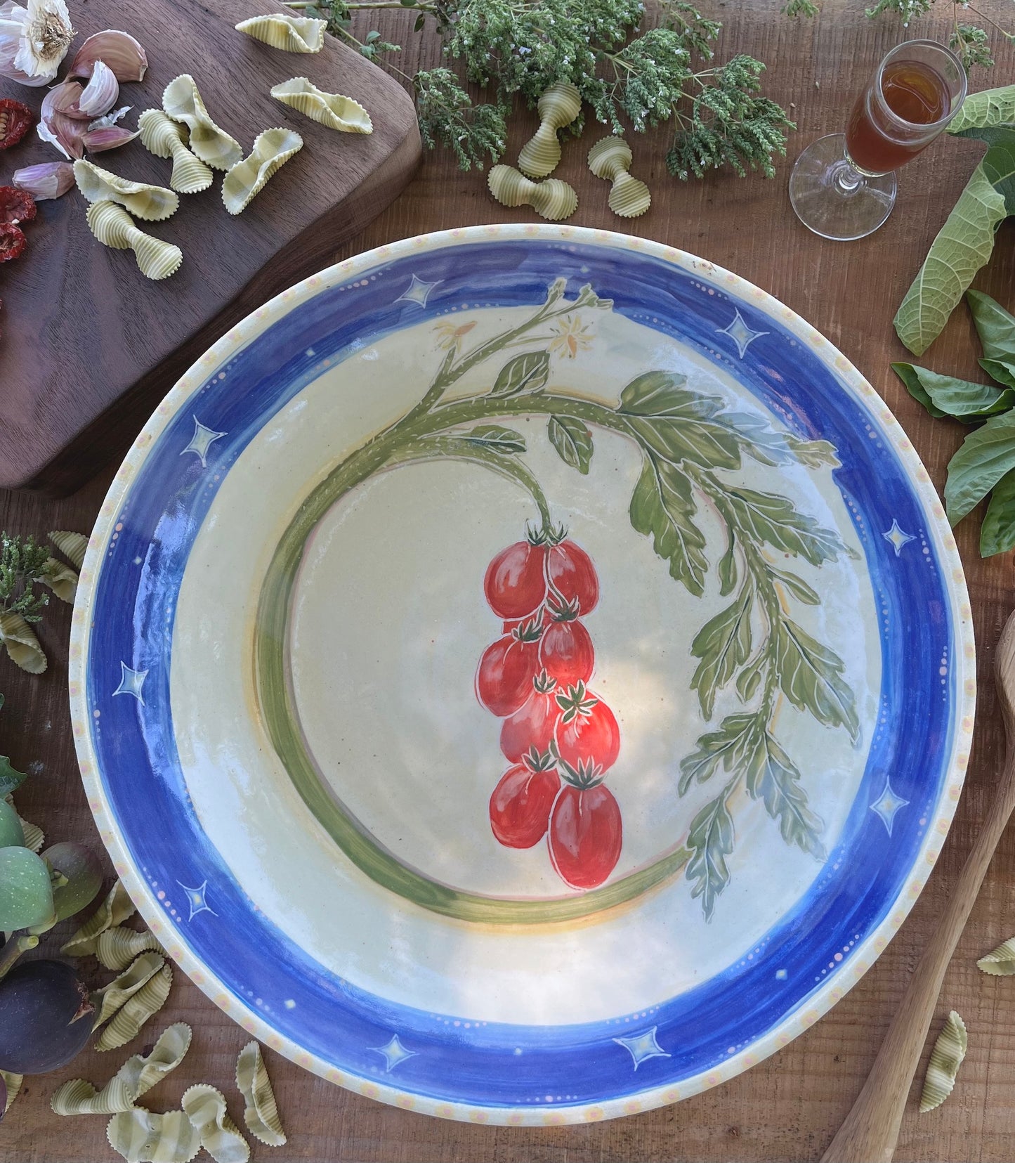 Tomato Fantasy Pasta Serving Bowl - Handmade Ceramic Bowl 13.5"