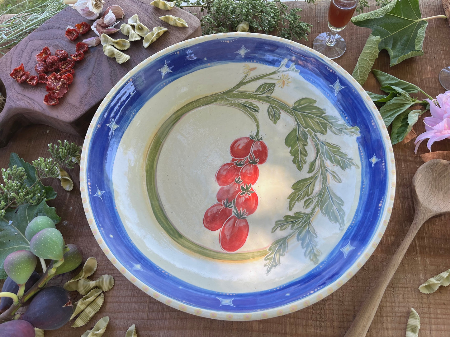 Tomato Fantasy Pasta Serving Bowl - Handmade Ceramic Bowl 13.5"