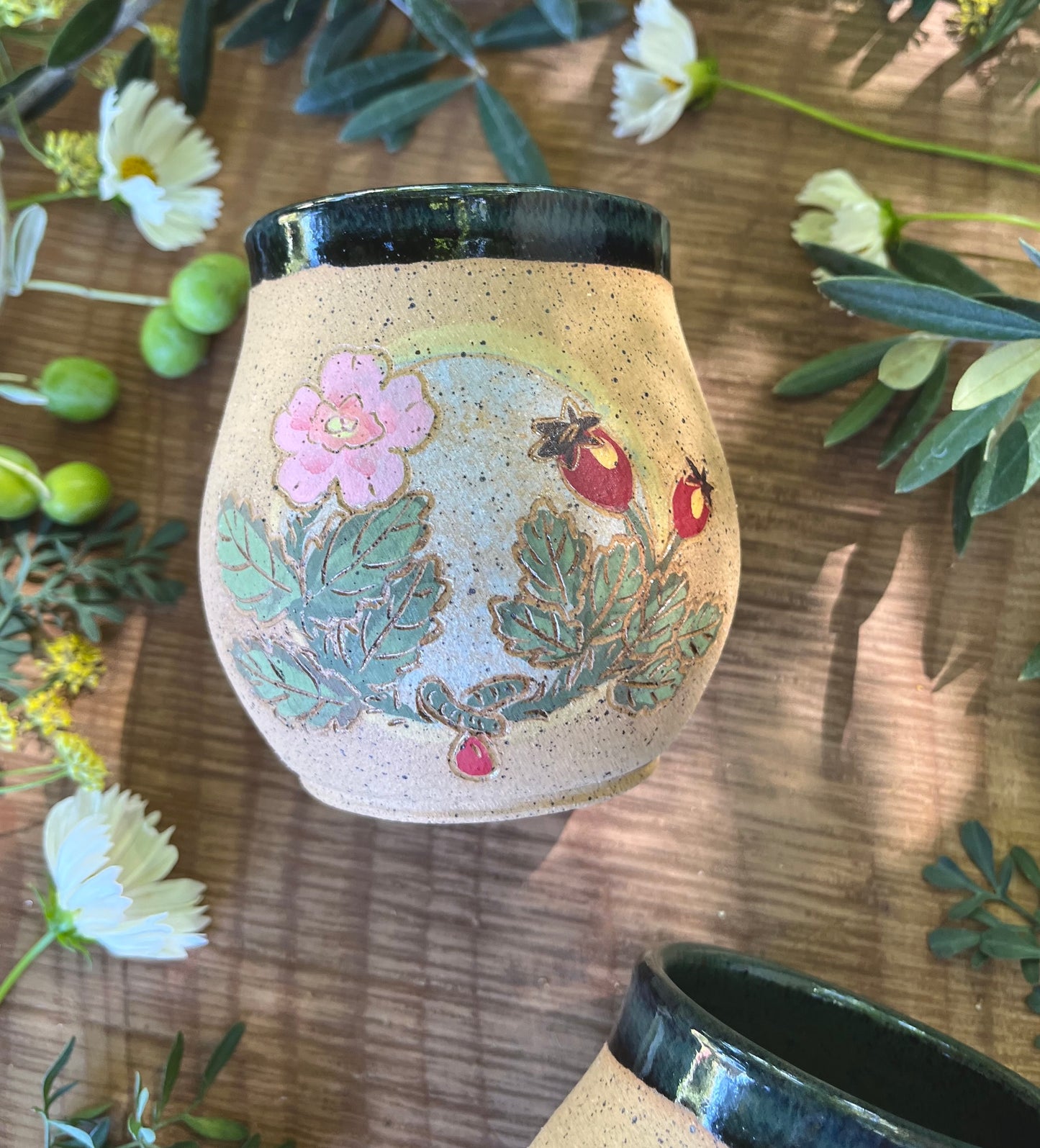 Wild Rose Tumbler - Handmade Ceramic Tumbler - Ceramic Cup