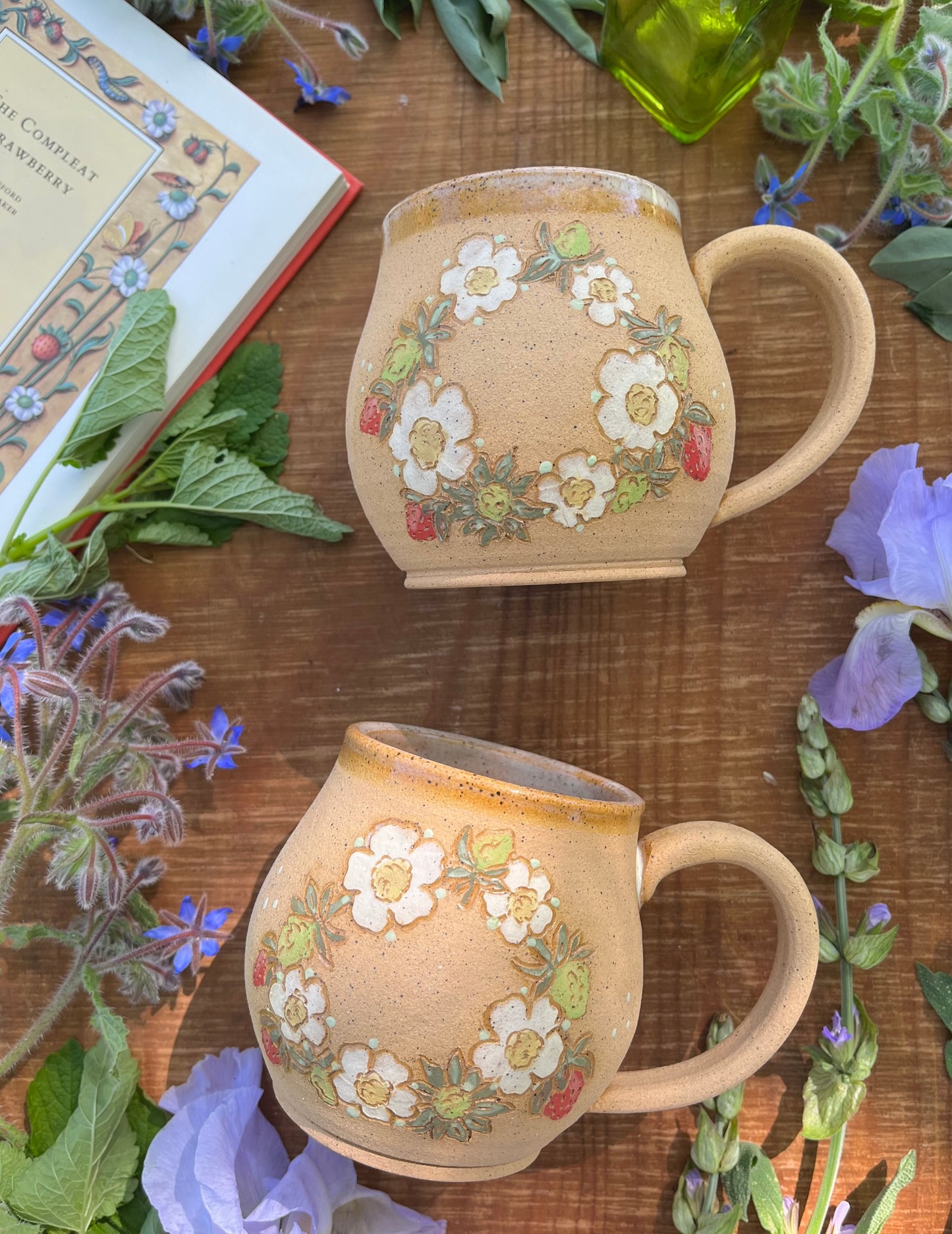 Strawberry Wreath Mug - Handmade Ceramic Mug
