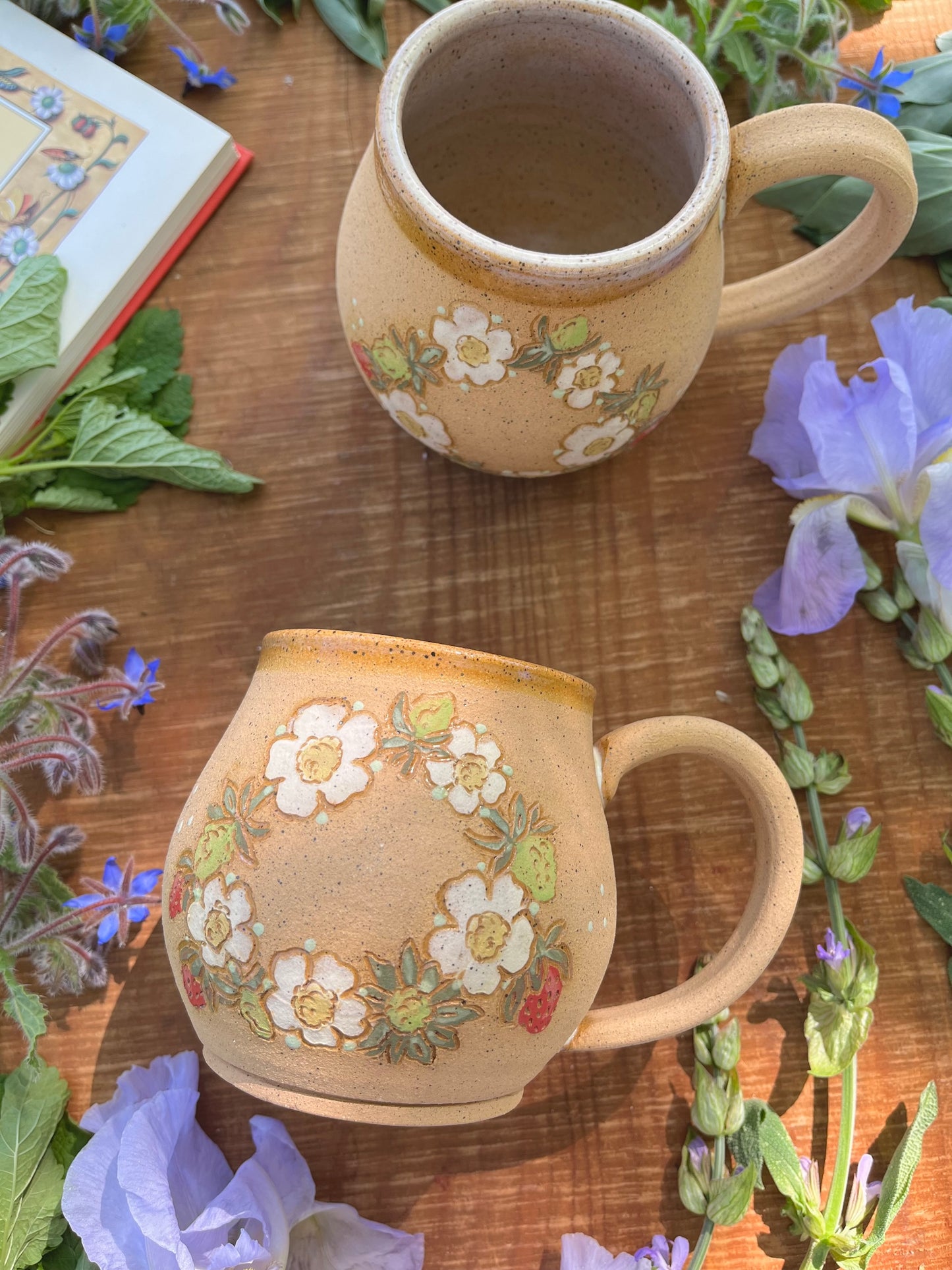 Strawberry Wreath Mug - Handmade Ceramic Mug