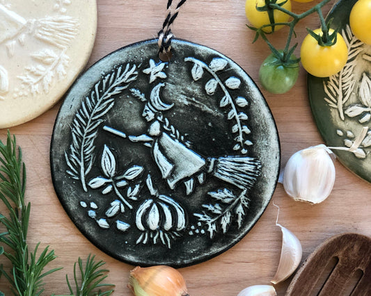 RESERVED FOR MARY JANE - 2 Kitchen Witch Ornaments - 5" - Black + Blue