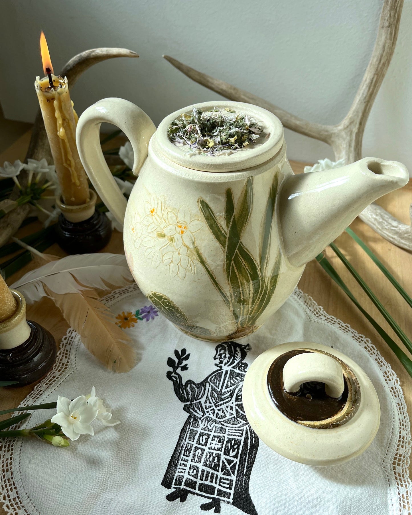 Flowers & Mushrooms Ceramic Teapot - 34 oz.