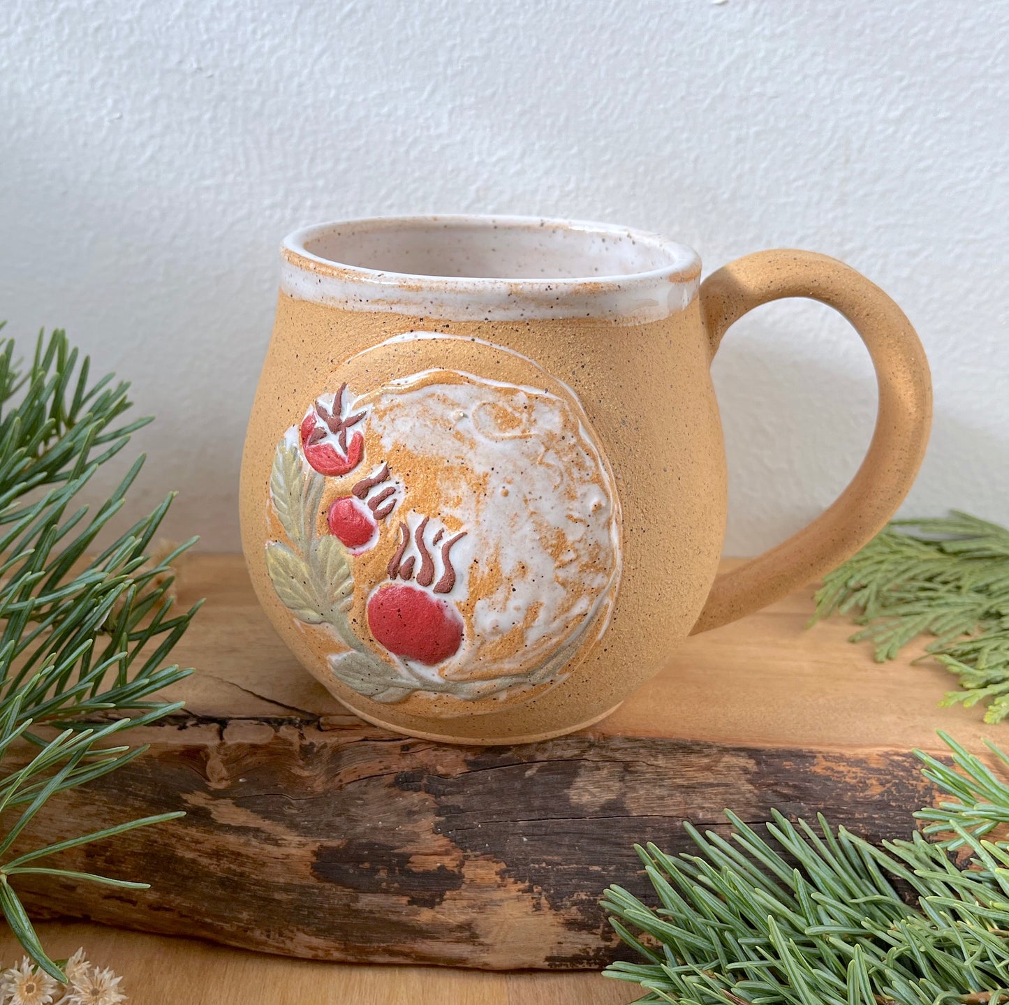 Winter Rose Hips Mug - Handmade Ceramic Mug