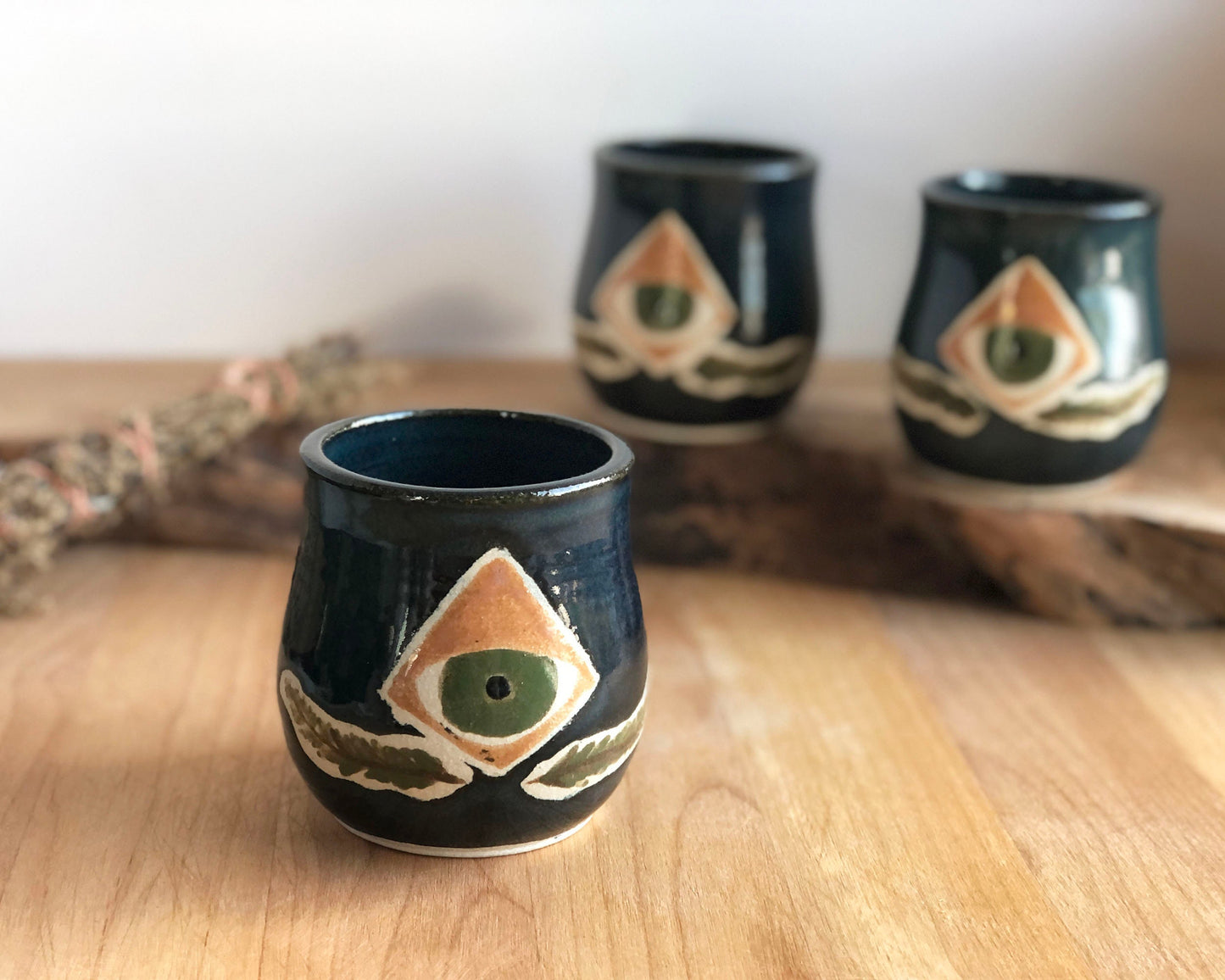Handmade Ceramic Tumbler - Ceramic Cup - Black with Eye of Protection