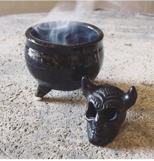 Black Ceramic Incense Cauldron - Incense Burner